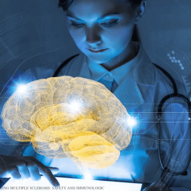 Doctor with the image of the brain and a tablet